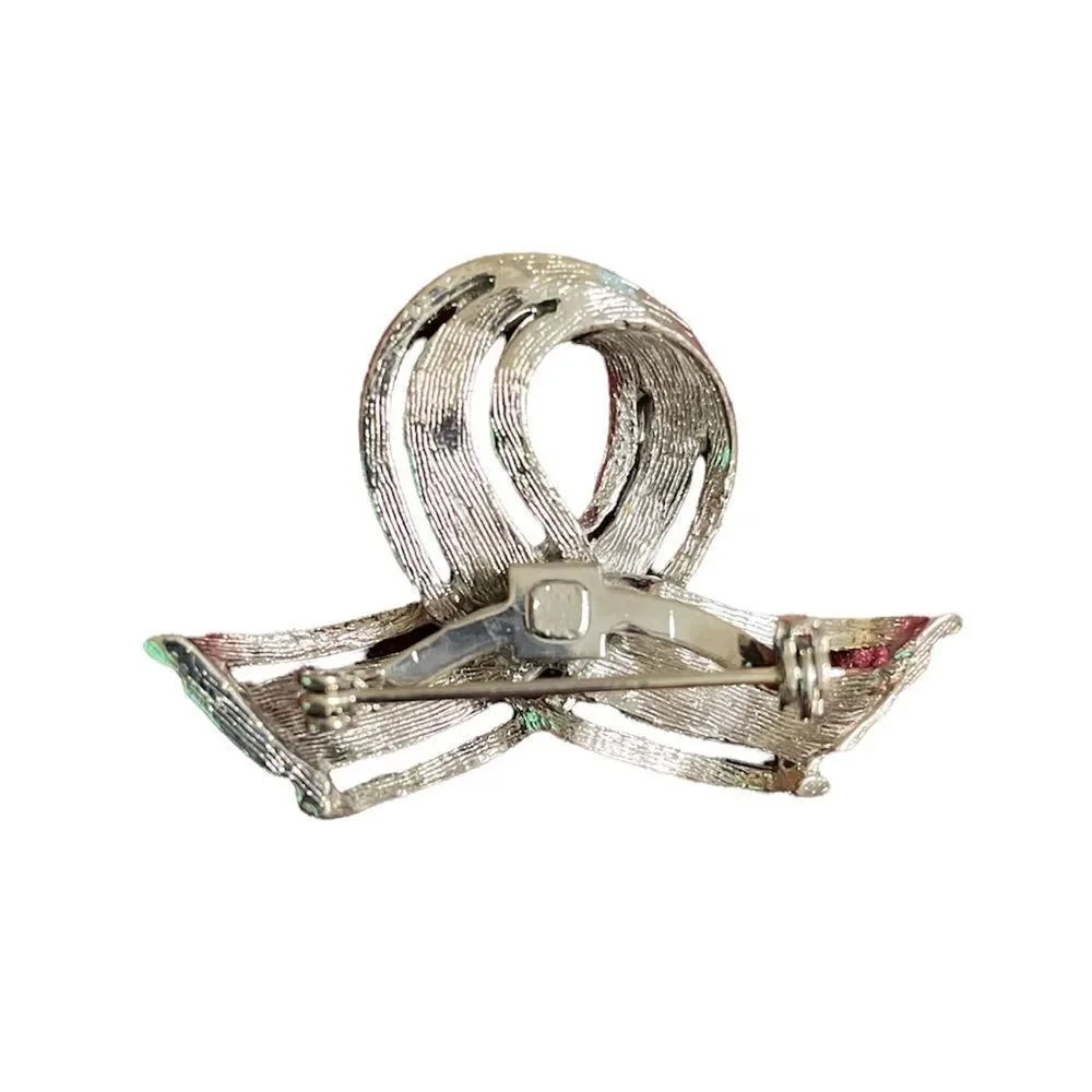 Vintage Silver Tone Knot or Ribbon Brooch Pin
